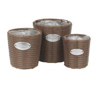 (Tall, Topaz Brown) 3 Pc Rattan Design Flower Plant Pot Planter Basket