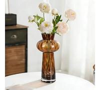 Tall Tortoise Shell Glass Vase for Home Decor, Modern Amber Hand Brown Leopard Pattern Decorative Vase, Art Glass Centerpiece for Dining Table, Entryway or Living Room Display