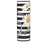 Tall Transparent PS Plastic Cylinder Vase, 3.9 in Opening High Sturdy Decor Vase 11.8 in for Flowers Storage Clear Wedding Music Notes with White Daisies Flowers on Black White Stripes