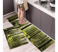 Tall Trees Kitchen Rug Set 2 Pieces, Non-Slip and Washable Kitchen Runner Mat Dense Forest Standing Mats for Hallway, Dining Room and Entryway - 40x60cm+40x120cm, Emerald Green