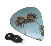 Tall Tropical Palm Trees Guitar Picks 6 Pack with Leather Guitar Pick Holder Keychain, Plectrum Key Fob Cases Bag, Abstract Art Plectrum for Acoustic Electric Guitar, Ukulele 0.46mm