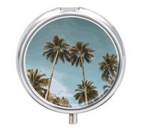 Tall Tropical Palm Trees Pill Box 3 Compartment Small Pill Case Cute 7-Day Weekly Pill Organizer Daily Medicine Container and Vitamin Planner Round Pill Dispenser for Travel Medicine Holder