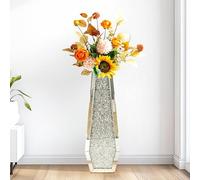 Tall Vases Floor Standing Mirrored : 68 cm Height Luxury Crushed Diamond Floor Vase Crystal Silver Glass for Holding Dried Pampas Flowers Plant Home Art Decor Living Room