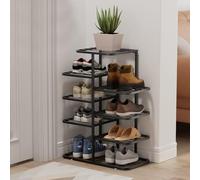Tall Veal Metal Shoe Rack Space Saving 5 Tier Double Row for Boots eakers Heels Foldable Shelves Narrow Entryway Sto Black 25.6" H