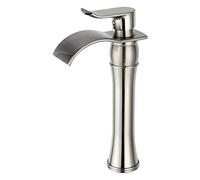 Tall Waterfall Basin Mixer Tap, Hot and Cold Brass Lavatory Faucet for Bathroom Sink, High Rise Flat Mouth Design