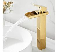 Tall Waterfall Basin Tap Gold Single Handle Hot and Cold Bathroom Tap Brass Bathroom Taps Mixer,high