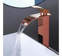 Tall Waterfall Basin Tap Hot and Cold Single Hole Bathroom Tap Single Lever Mixer,Rose Gold,high