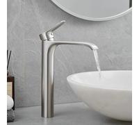 Tall Waterfall Bathroom Sink Mixer Tap Countertop Mono Basin Mixer Tap Brushed Nickel Finish