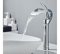 Tall Waterfall Bathroom Tap 1 Hole High Rise Basin Mixer Tap Waterfall Hot and Cold Bathroom Sink Taps,Chrome Plated