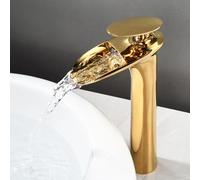 Tall Waterfall Tap for Bathroom, Single Handle 1 Hole Countertop Basin Tap,Gold