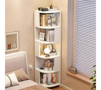 Tall White Corner Bookcase - Sturdy Display Rack with Large Capacity Easy Assembly - Ideal for Office Bedroom Living Room Study - 172.9cm Wood Design