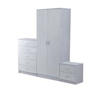 Tall White High Gloss Wardrobes 3Pc Chest Nightstand 7 Drawer - Best Quality & E