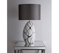Tall White with Silver Table lamp in a Ceramic Finish and Dark Grey lampshade Pebble Style Base Finish