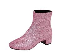 Tall Women Ladies Fashion British Style Solid Heel Rain Boots Winter Leather Block Cold Weather Dog Walking Over The Knee Stretch High (4) Pink