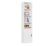 Tall Wooden Bookcase with Door for Living Room and Home Office, Cloud White / 24 x 31.8 x 175 cm (L x W x H)