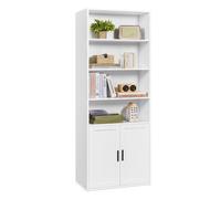 Tall Wooden Bookcase with Door for Living Room and Home Office, Cloud White / 60W cm