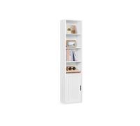 Tall Wooden Bookcase with Door for Living Room and Home Office, Cloud White / 31.8W cm