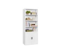 Tall Wooden Bookcase with Door for Living Room and Home Office, Cloud White / 60W cm