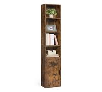 Tall Wooden Bookcase with Door for Living Room and Home Office, Rustic Brown / 24 x 31.8 x 175 cm (L x W x H)