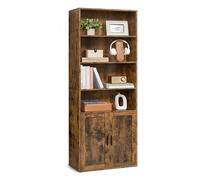 Tall Wooden Bookcase with Door for Living Room and Home Office, Rustic Brown / 24 x 60 x 175 cm (L x W x H)