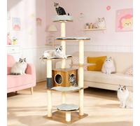 Tall Wooden Cat Tree, 69.3 Inch Modern Cat Tower for Indoor Cats, Multi-Level Cat Condo with 5 Scratching Posts, Perch, Cat Furniture for Big Cats, Rustic Brown