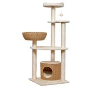 Tall Wooden Kitty Tower, Modern Pussy Activity Center, Plush Multi Level Cat Furniture House with Cave Condo, Pet Furnitures Plays House