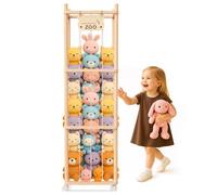 Tall Wooden Stuffed Animal Storage Tower for Kids Room, Toy Storage Organizer with Bear Nameplate & White Wheels, Pine Rack for Plushies, 53.54" x 15.74" x 15.74"