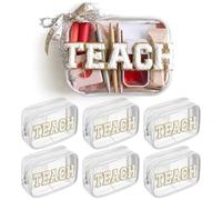 Tallew 6 Pcs Teacher Appreciation Gifts Chenille Letter Patch Clear Makeup Bags with Ribbon Crinkle Paper for Women Pouch Travel Cosmetic Bag for Teacher's Appreciation W raduation Retirement