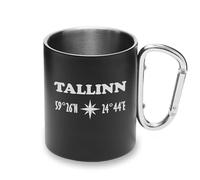 Tallinn Coordinates Estonia City Metal Cup Carabiner Handle, Camping Mug