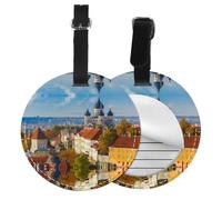 Tallinn Estonia City Print 1/2pcs Luggage Tags,Round Leather Travel Suitcase Labels with Privacy Name Address Card