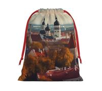 Tallinn Estonia Cityscape Super Soft Velvet Gift Bag with Drawstring Pouch, Full Printed Holiday Storage Bag for Christmas & Daily Storage