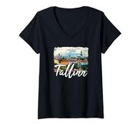 Tallinn Estonia Retro Vintage Estonian V-Neck T-Shirt