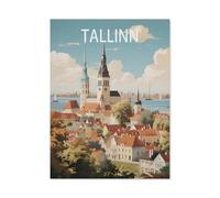 Tallinn Estonia Vintage Travel Poster，Puzzle 1000 Pieces Paper Puzzle Adult Children's Educational Toy Family Decompression Game（50x70cm）-AO49