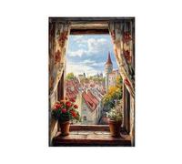 Tallinn Medieval Skyline Rustic Window Art Print Canvas Poster Wall Art Print Picture Paintings 20x30inch(50x75cm)
