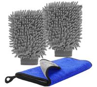 tallkeey 3 Pcs Car Wash Mitts Set, Double Sided Microfiber Car Washing Mitts, Super Absorbent Microfibre Cars Wash Mitt, Cleaning Mitt Glove for Cars Cleaning