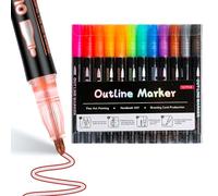 tallkeey Outline Marker Pens, 12 Glitter Pens for Card Crafting, Double Line Glitter Markers for Scrapbooking, Colouring, Card Making, DIY Crafts