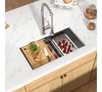 Talllor 28 Inch Undermount Workstation Kitchen Sink - 16 Gauge Stainless Steel Undermount Kitchen Sink Single Bowl Under Counter Sinks with Wash Basin & Accessories #TLU-0029