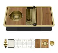 Talllor 36 Gold Undermount Kitchen Sink - Workstation All-In One 16 Gauge Stainless Steel 36x19 Undermount Sink Single Bowl Handmade Large Sinks for Kitchen with New-Accessories #TLU-0050