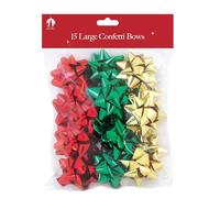 Tallon 15 Large Christmas Confetti Bows - Self-Adhesive Metallic Gift Wrapping Accessories in Red, Green & Gold - Festive Bows for Bags, Boxes & Hampers
