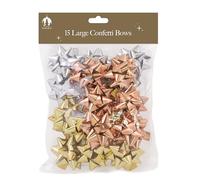 Tallon 15 Large Christmas Confetti Bows - Self-Adhesive Metallic Gold, Silver & Copper Mix - Decorative Xmas Gift Wrapping Bows for Bags, Boxes & Hampers