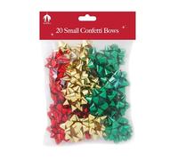 Tallon 20 Small Christmas Confetti Bows - Red, Gold & Green - Self-Adhesive Gift Wrapping Accessories - Festive Finishing Touch for Presents