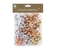 Tallon 20 Small Christmas Gold, Silver & Copper Confetti Bows - Metallic Gift Wrapping Accessories - Self-Adhesive Bows for Xmas Presents, Hampers & Seasonal Packaging