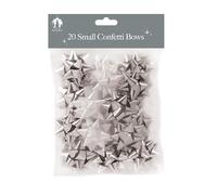 Tallon 20 Small Silver Christmas Confetti Bows - Metallic Gift Wrapping Accessories - Self-Adhesive Bows for Xmas Presents, Hampers & Seasonal Packaging