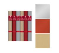 Tallon 2X 3 Rolls Coloured Kraft Wrapping Paper Christmas Gift Wrap Silver Red Kraft 2M