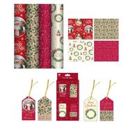 Tallon 4 X 7M Traditional Christmas Wrapping Paper Rolls Xmas Gift Wrap & 16 Gift Tags