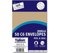 Tallon 50 Pack Manila C6 Peal And Seal Envelopes Peel And Seal Closure Fits A5 Folded Documents Strong Manila Material Product
