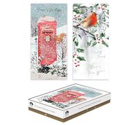 Tallon Box of 12 Luxury Christmas Cards - Slim Postbox & Robin Designs with Envelopes - Festive Greeting Card Set for Friends & Family