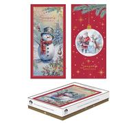 Tallon Box of 12 Luxury Christmas Cards - Slim Snowman & Santa Designs with Envelopes - Festive Greeting Card Set for Friends & Family