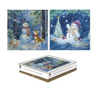 Tallon Box of 12 Luxury Christmas Cards - Square Woodland Snowmen Designs with Envelopes - Festive Seasonal Greeting Card Set
