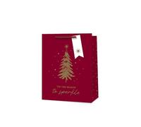 Tallon Christmas Red & Gold Tree Medium Gift Bag - Festive Design with Sparkle Message, Ribbon Handle & Tag - Seasonal Gift Packaging